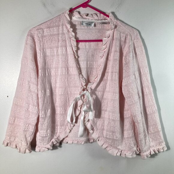 Womens Laura Ashley Parisian Ruffled Tie Top Textured Pink M Cotton Polyester Sp - Picture 1 of 9